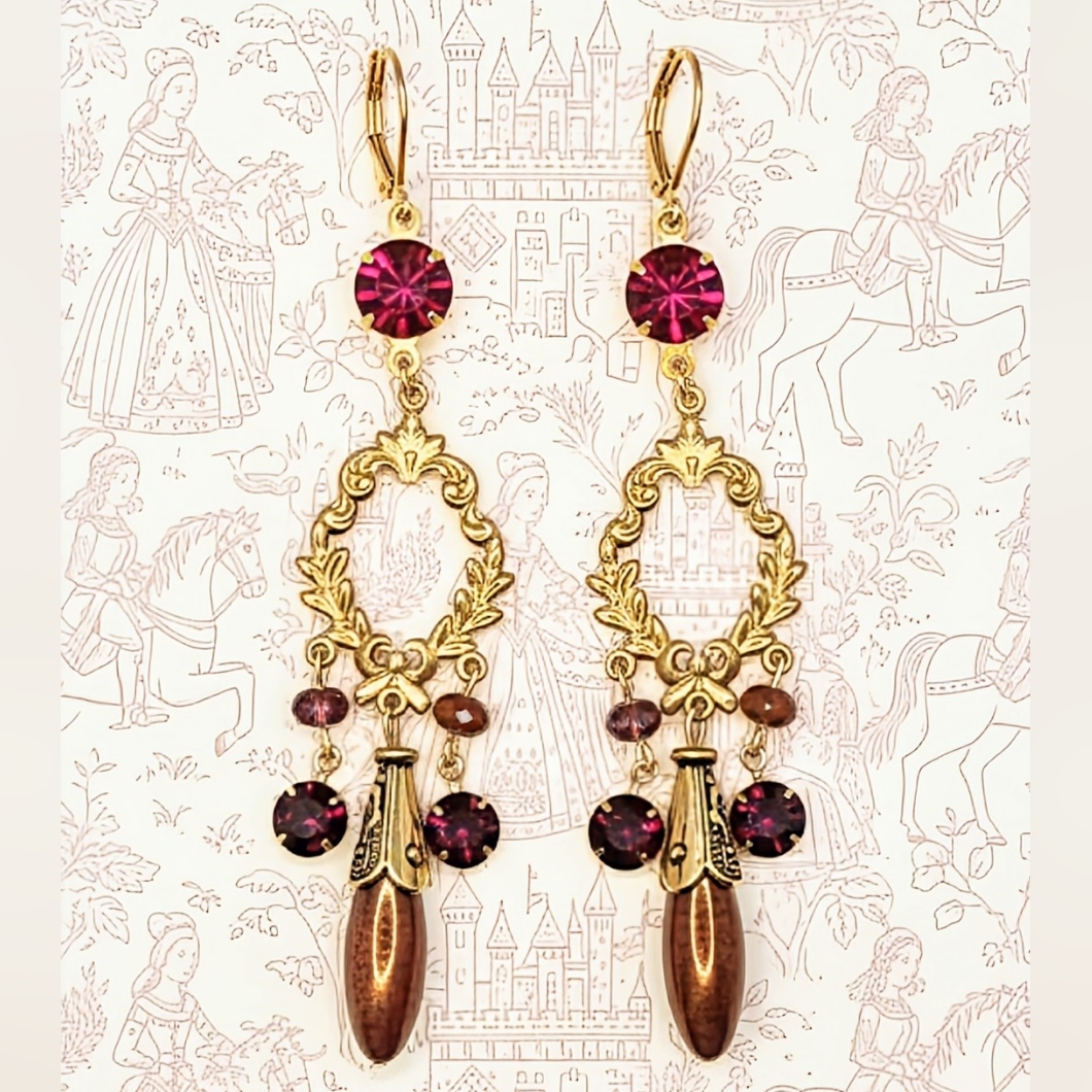 Elegant Gold And Purple Dangle Earrings 55$